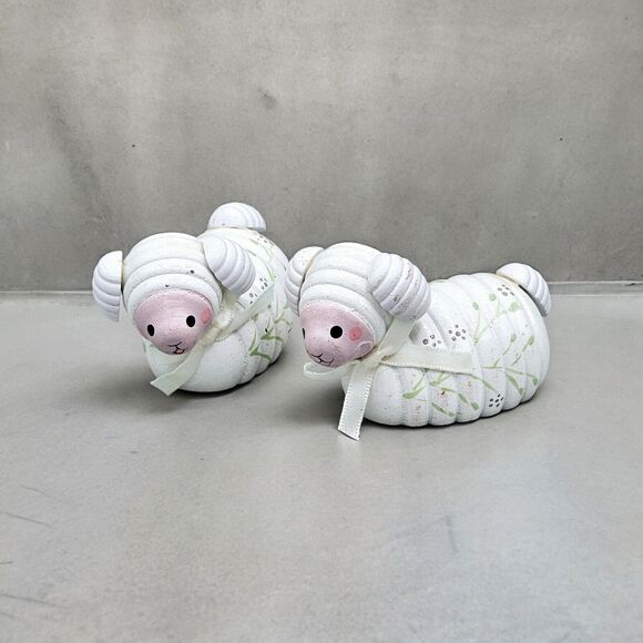 Vintage Easter Lamp Decor CMC 1984 Wooden Pair Hand Pained Green Lavender Flower - Picture 13 of 13